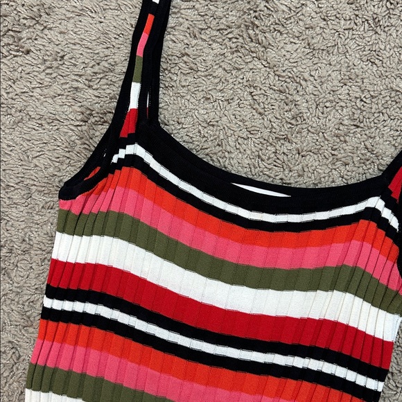 SOLID & STRIPED Red Pink Green Striped Ribbed Midi Dress - Picture 7 of 15